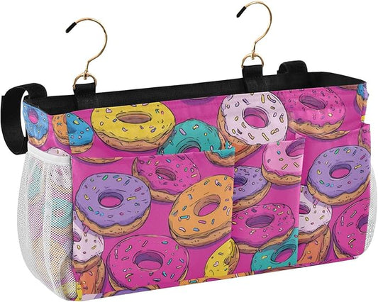 CuwrYet Bedside Caddy Hanging Bunk Bed Caddy Bed Organizer Hanging Pocket with 2 Hooks Bedside Storage Organizer Pocket Bag Holder Cute Donuts Colorful