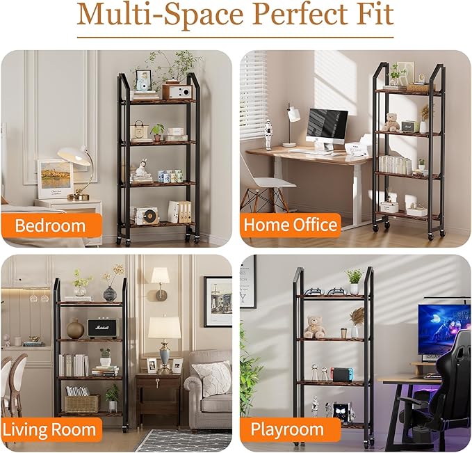 No Assembly Folding Bookshelf for Living Room, 4 Tier Collapsible Book Shelf for Home Office, Portable Bookcase Storage Organizer