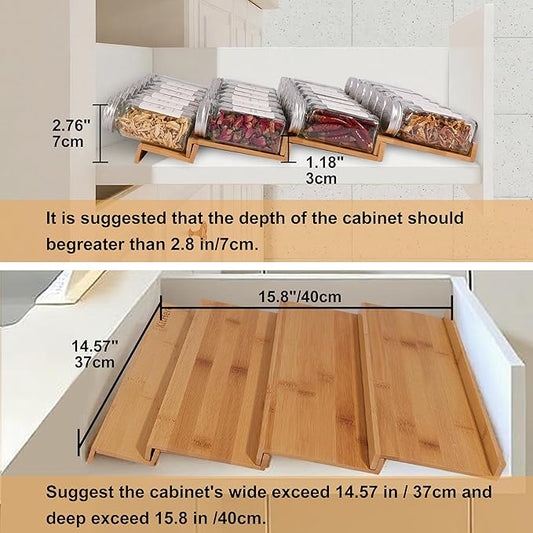 KitHero Spice Drawer Organzier,4 Tiers Bamboo Spice Rack Tray Insert for Cabinet Drawer Countertop, Kitchen Seasoning Storage Drawer Organization,14.57" Wide x 15.8" Deep (Hold UP To 32 Jars