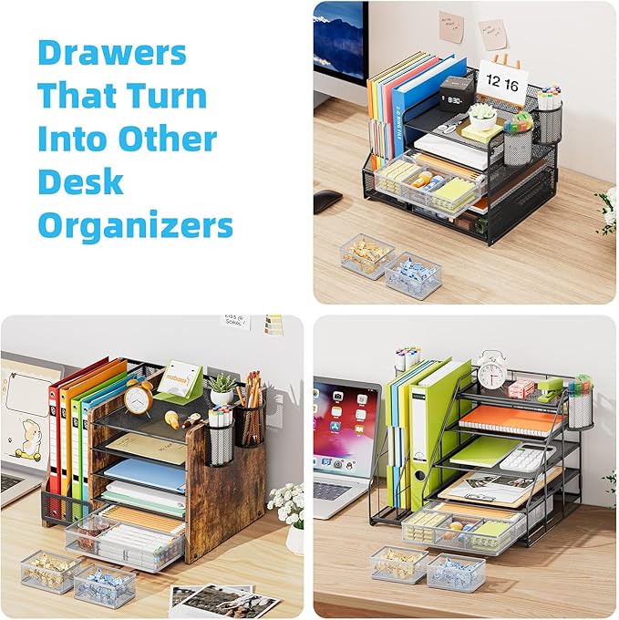 Marbrasse 3 Packs Desk Drawer Organizers, Metal Mesh Dividers with 9 Adjustable Compartments, Pen Organizer for Drawer Tray Box Accessories for Desktop,Kitchen, Makeup(Silver)