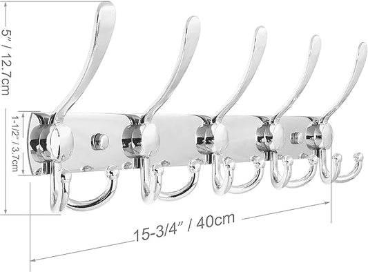 WEBI Coat Rack Wall Mount,Coat Hooks Wall Mount,Coat Hanger Wall,Hook Rack,Wall Coat Rack,5 Triple Hooks for Hanging Coats,Jacket,Clothes,Chrome,2 Packs