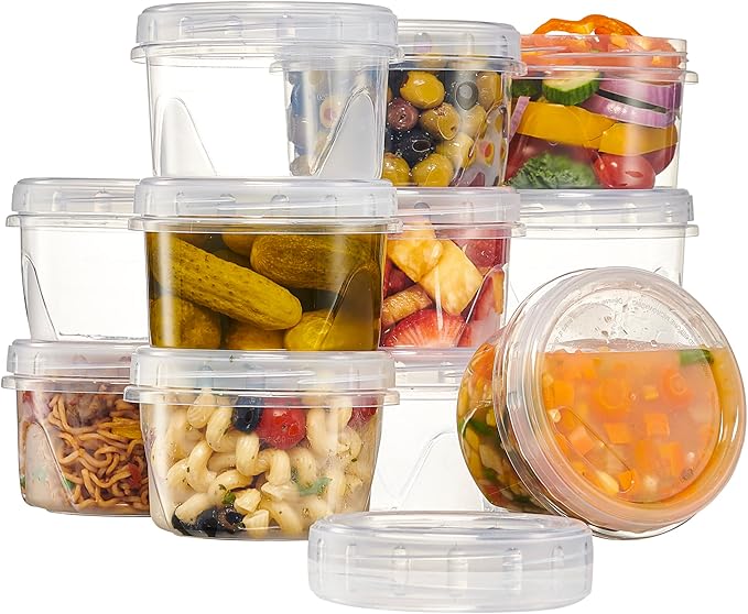 PLASTICPRO 6 Pack Twist Cap Food Storage Containers with Clear Screw on Lid- 16 oz Reusable Meal Prep Containers - Freezer and Microwave Safe Clear Plastic Food Storage