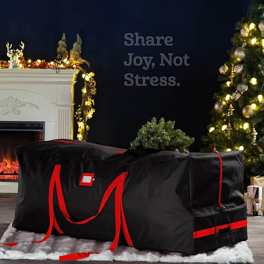 ZOBER 600D Oxford Fabric Rolling Christmas Tree Storage Bag - Fits 7.5 Ft Artificial Trees - Waterproof Christmas Tree Bag For Storage Box For Xmas, Durable Handles and Wheels - Card Slot - Black