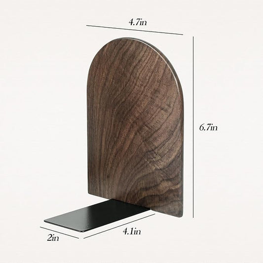 2 Wooden “L” Triangle Bookshelf Bookends, Extra Heavy Duty Wooden Bookends for Heavy Books, Creative Decorative, Non-Slip, Handmade Walnut (Black Walnut, Large)