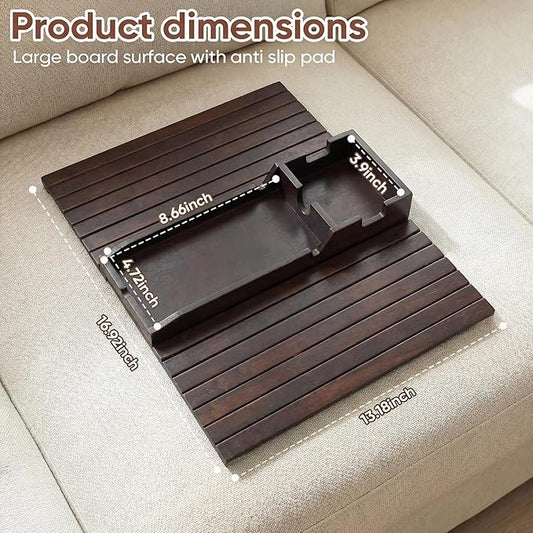 Foldable Bamboo Couch Arm Tray with Cup Holder - Anti-Slip Sofa Armrest Organizer for Drinks, Snacks, Remotes, Phones & More - Eco-Friendly Home Decor Gift (Brown)
