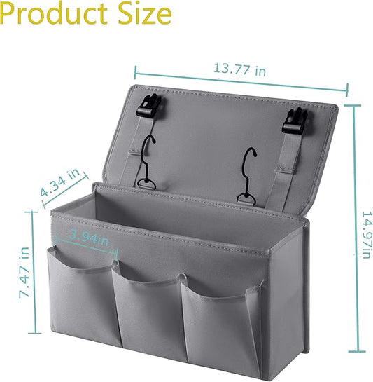 LASAMOLL Bedside Caddy Bedside Storage Organizer,Bed Caddy With Thickened Material Suitable for Homes, Dormitories, Hospitals, Cribs, RVs,Great for Magazines,Books,Remote, Phone (Grey)