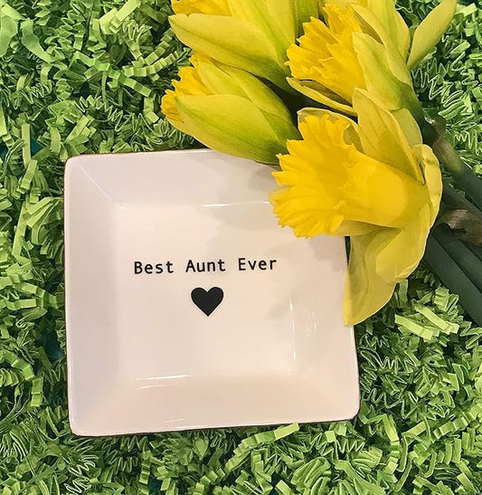 Simply Charmed Best Aunt Ever Gift – Ceramic Jewelry Dish or Ring Holder – BAE Trinket Tray - Elegant Valentine's Day or Birthday Gift for Auntie
