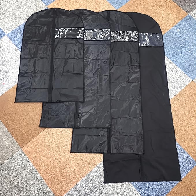 47-Inch Garment Bags Covers,Hanging Clothes Bag, Suit Cover Bags with Clear Window for Hanging Closet Clothes Storage and Travel (Black-47Inch)