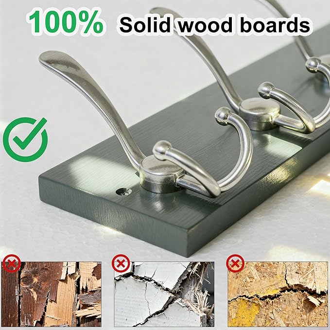 SKOLOO Creations Forest Green Solid Wood Wall Mounted Coat Rack, 10 Hooks, 38-1/8" Long - Kitchen, Mudroom, Entryway, Bathroom - Includes Mounting Hardware, Wall Coat Hanger, Towel Rack