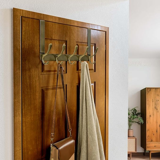 SKOLOO Over The Door Hook, Door Hanger Hooks for Hanging Clothes, Towels, Coats, Hats, Over The Door Towel Hook - Bronze, Assembly Required