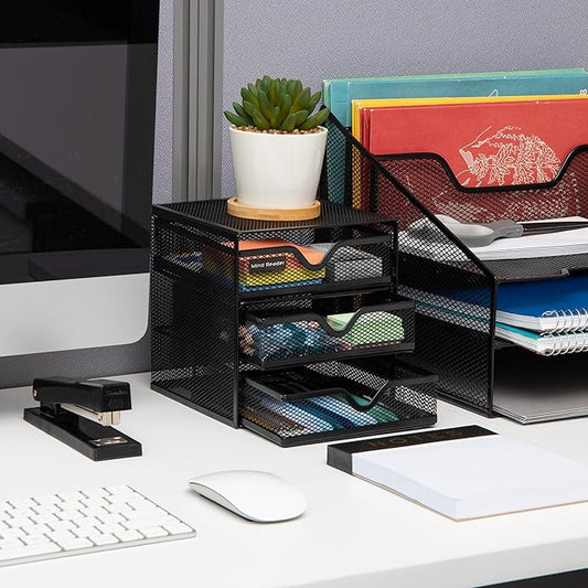 Mind Reader Desktop Accessory Storage, Desk Supplies, Organizer, Office, Metal Mesh, 6.25" L x 6.5" W x 6.5" H, Black