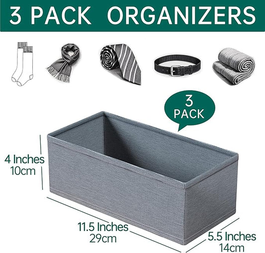 3 PACK Drawer Organizer Clothes,drawer Divider, Dresser Drawer Storage for Sock, Underwear, Bra,Panties,Belt, Tie, Stockings, Leggings & Accessories (Grey)