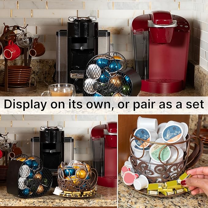 Made Easy Kit Coffee Pod Organizer Compatible with Nespresso Vertuo and Original - Countertop Sculpture Holder Basket Style for Café Bar, Corner Station Office Break Area (Heart Mountable)