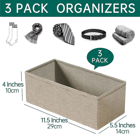 3 PACK Drawer Organizer Clothes,drawer Divider, Dresser Drawer Storage for Sock, Underwear, Bra,Panties,Belt, Tie, Stockings, Leggings & Accessories (Beige)