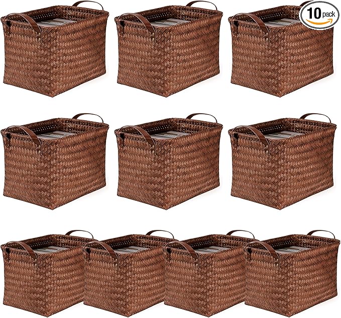 BROWNLILY Handwoven Clothes Basket Laundry Hampers Large Wicker Storage Baskets for Shelves Blankets Closet Storage Bins Car Bedroom Bathroom Organizers and Storage Bath (Pack of 10, Brown)