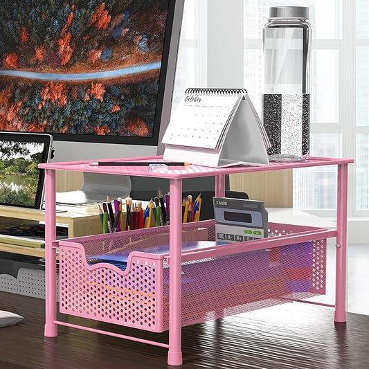 Simple Houseware Stackable Under Sink Cabinet Sliding Basket Organizer Drawer, Pink