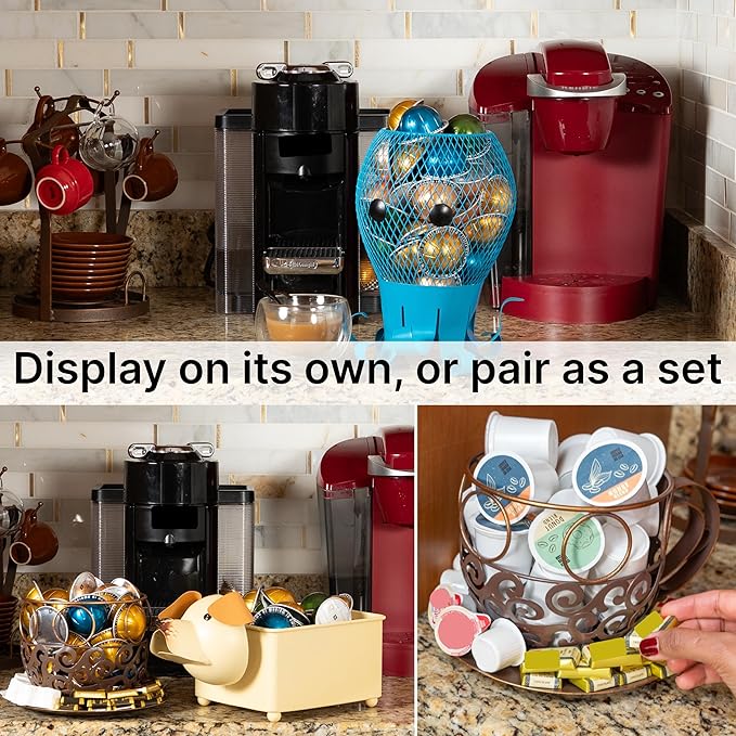 Made Easy Kit Coffee Pod Organizer Compatible with Nespresso Vertuo and Original - Countertop Sculpture Holder Basket Style for Café Bar, Corner Station Office Break Area (Octopus)