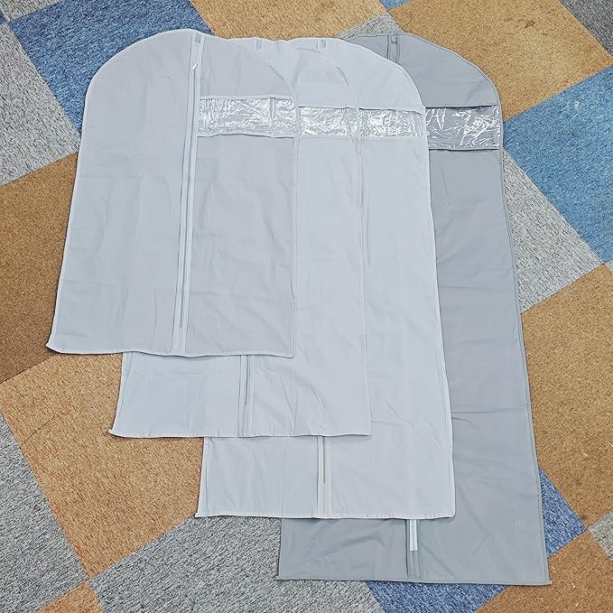 55-Inch Garment Bags Covers,Hanging Clothes Bag, Suit Cover Bags with Clear Window for Hanging Closet Clothes Storage and Travel (Gray-55Inch)