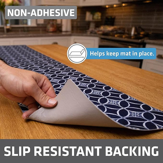 Drymate Premium Luxury Shelf & Drawer Liner, Thick Cushioned Fabric, Non-Adhesive, Absorbent, Waterproof, Slip-Resistant, Liners for Kitchen Cabinets, Cupboards (USA Made)(12”x59”)(2-Pack)(Indigo)
