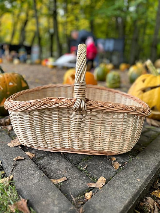 Handwoven Willow Basket with Braided Handle – Rustic Wicker Storage Basket - 11.81W x 17.32L x 10.24H (#2)