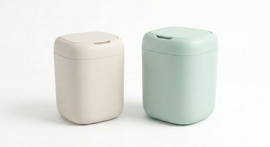 Modern trash and waste baskets for kitchen and home organization