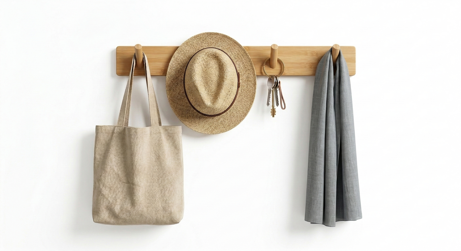 Wall mounted wooden hook rack for hanging bags, hats, keys, and scarves