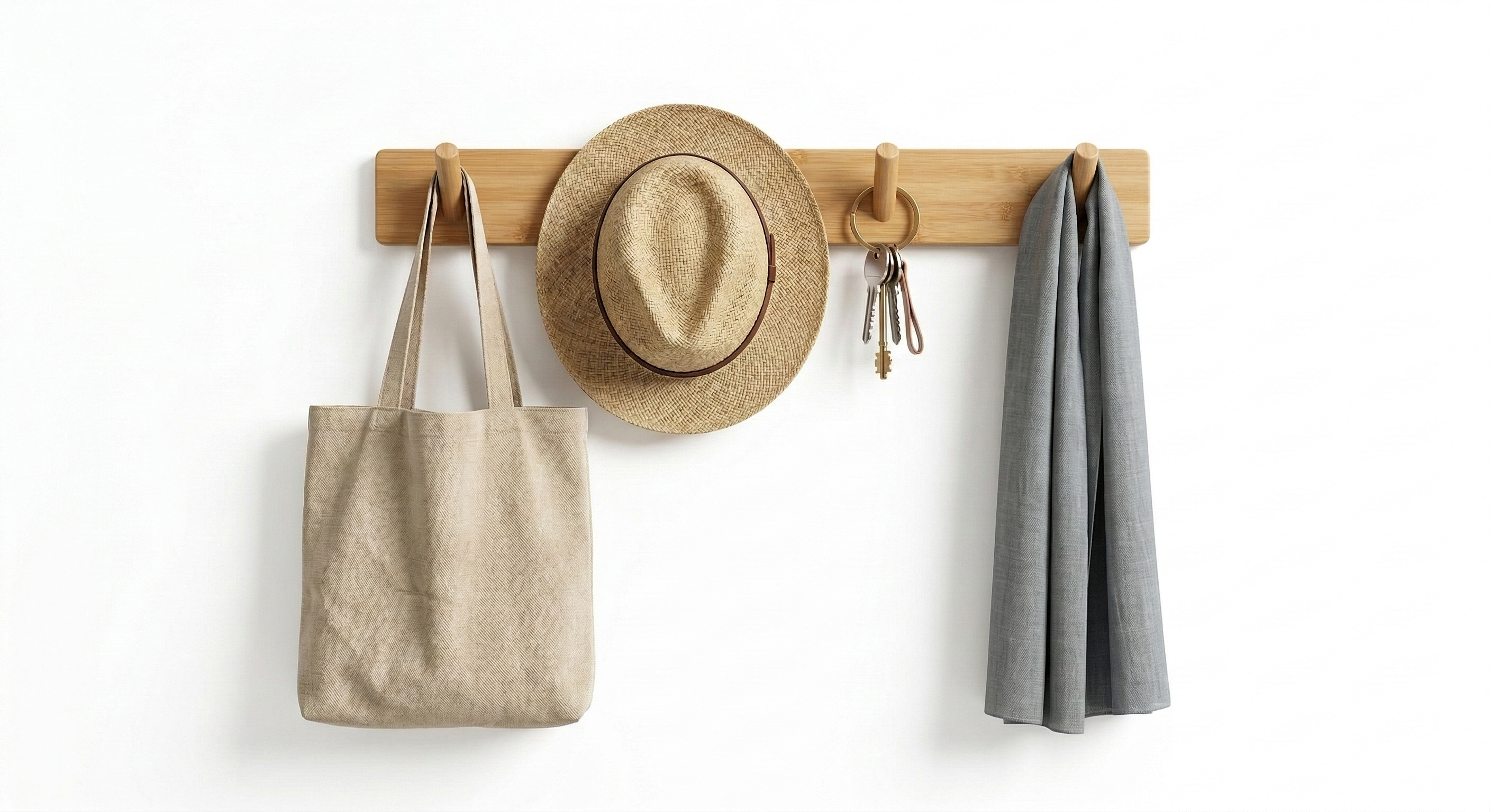 Wall mounted wooden hook rack for hanging bags, hats, keys, and scarves