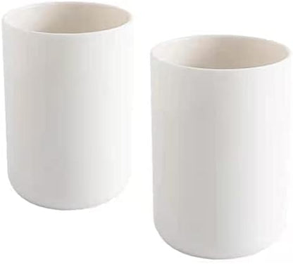 wongwongcat Bathroom Tumblers 2Pcs, Mouthwash Cup, Toothbrush Holders, Drink Mug, Pen Holder, Unbreakable Dishwasher Safe, 10fl.oz(300ml)/Pcs (White & White)