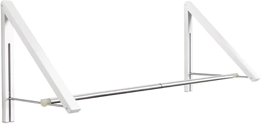 Laundry Room Drying Rack Wall Mounted Clothes Hanger Folding Wall Coat Racks Aluminum Home Storage Organiser Space Savers White 2 Rakcs with Rod