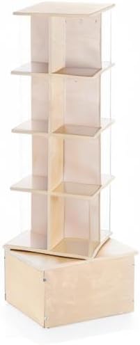 Guidecraft Floor Standing Rotating Book Display: Spinning Bookshelf Tower for Classroom, Kids Playroom, Library | Revolving Bookcase w/Acrylic Windows, Birch Plywood Montessori Storage Furniture