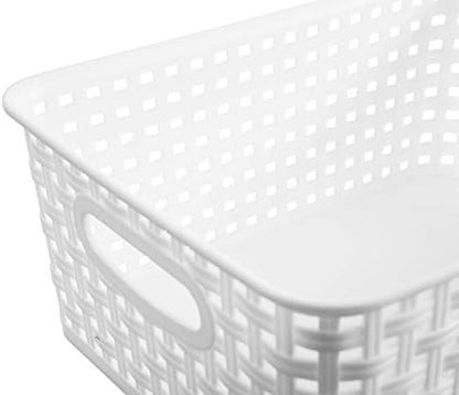 White Plastic Woven Storage Baskets, 12-Pack Weave Basket Organizer for Kitchen Office Bathroom
