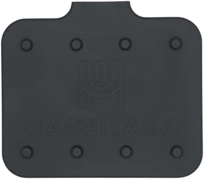 Happitasa Silicone Soap Dish Tray and Sponge Holder with Drain Chute and Feet | 3-Way Sloped Design | Bathroom and Kitchen Sink Organizer Caddy (Black, 5"x4")