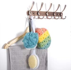 WEBI Coat Rack Wall Mount,Coat Hanger Wall,Coat Hooks Wall Mount,Wall Coat Rack,Hook Rack Rail,5 Triple Hooks for Hanging Coats,Jacket,Clothes,Antique Copper