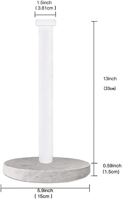 Paper Towel Holder Countertop, Standing Paper Towel Roll Holder for Kitchen Bathroom, with Weighted Marble Base for One-Handed Operation (White), White Marble Paper Towel Holder