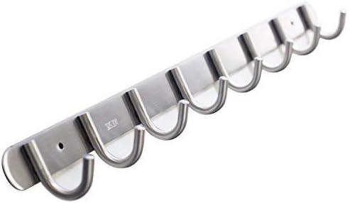 Coat Hook Rack with 8 Round Hooks - Premium Modern Wall Mounted - Ultra durable with solid steel construction, Brushed stainless steel finish, Super easy installation, Rust and water proof