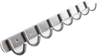 Coat Hook Rack with 8 Round Hooks - Premium Modern Wall Mounted - Ultra durable with solid steel construction, Brushed stainless steel finish, Super easy installation, Rust and water proof