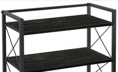 Office Desk Shelf Organizer, Wood Desktop Bookshelf Supplies Storage Rack, Shelf for Top of Desk and Dresser (Pure Black-2 Tier)