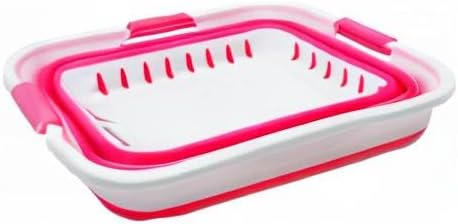 SAMMART 30L (8 gallon) Collapsible 3 Handled Plastic Laundry Basket - Foldable Pop Up Storage Container/Organizer - Portable Washing Tub - Space Saving Hamper/Basket (White/Rose Pink)
