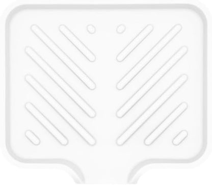 Happitasa Silicone Soap Dish Tray and Sponge Holder with Drain Chute and Feet | 3-Way Sloped Design | Bathroom and Kitchen Sink Organizer Caddy (White, 5"x4")
