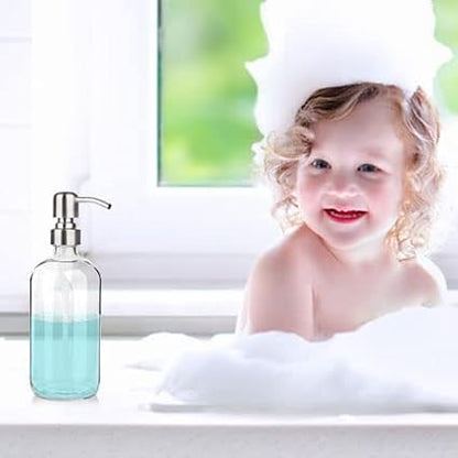 ARKTEK Glass Soap Dispenser - Clear Dish Soap Dispenser for Kitchen, Refillable Liquid Hand SoapDispenser with Rust Proof Stainless Steel Pump for Bathroom, Countertop (17 Ounce/ 500 ML)