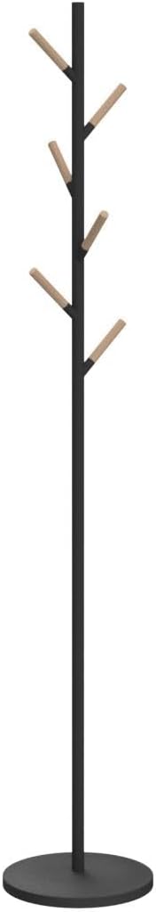 YAMAZAKI Home Freestanding Coat Rack Stand – Modern Coat Tree With Wooden Hooks, Standing Coat Hanger For Entryway, Sturdy Weighted Base, Steel, White, Easy Assembly, 70" - Steel