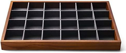 Oirlv 24 Grid Wood Jewelry Tray Microfiber Interior Jewelry Drawer Organizer Showcase Display Box Ring Earrings Holder(Grey)