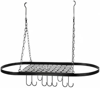 Sorbus® Pot and Pan Rack for Ceiling with Hooks — Decorative Oval Mounted Storage Rack — Multi-Purpose Organizer for Home, Restaurant, Kitchen Cookware, Utensils, Books, Household (Hanging Black)