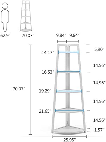 Tribesigns 5 Tier Corner Bookshelf and Bookcase, 70 inch Tall Corner Shelves Standing Shelving Unit Indoor Plant Stand for Living Room, Kitchen, Home Office (White)