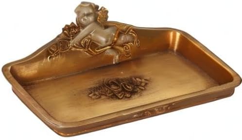 S-MANTIS Vintage Tray Antique Trinket Dish, Small Rectangular, Ring Holder With Cherub and Floral Design,Jewelry Or Cosmetics Makeup Storage Organizer,Gift,Aesthetic Room Decor (Ivory and Gold-Cherub)