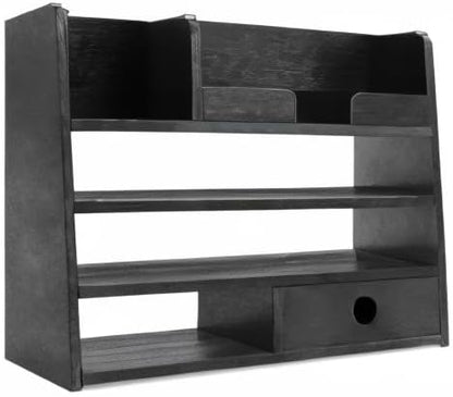 Navaris Bamboo Desk Organizer - Desktop Table Storage Drawers and Compartments for Organizing Stationery, Documents, Files, Office Accessories - Black