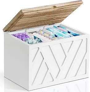 Tampon Holder for Bathroom Decor Feminine Product Organizer With Lid Shark Week Box Wooden Pad Girl Stuff Box (BLACK, lid) (1, WHITE)