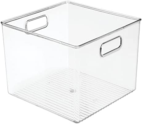 mDesign Plastic Deep Home Storage Organizer Basket Bin with Handles for Cube Furniture Shelving in Office, Closet, Bedroom, Laundry Room, Nursery, Kids Toy Room Shelf - Ligne Collection, 8 Pack, Clear