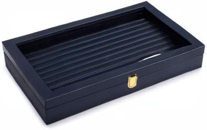 Oirlv Premium Blue Leather Rings Earrings Organizer Tray with Clear Lid Jewelry Display Box with Acrylic Lid Stackable Jewelry Box Drawer Inserts