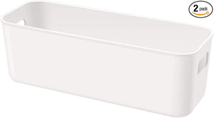 Plastic Storage Bins,Versatile Kitchen Pantry Organization and Storage,for Plastic Storage Container Under Bed,Under Sink Bathroom Organizer (2 Pack Narrow, White)